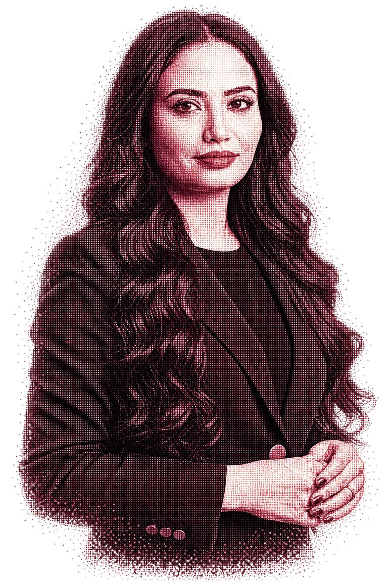 Dot-matrix portrait of Fatima Mahdi